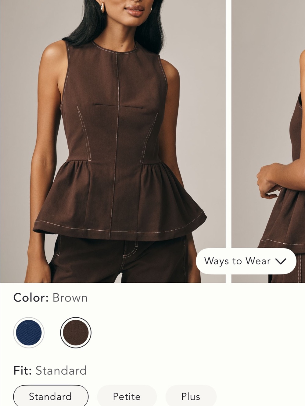 Maeve Brown Peplum Sleeveless Top